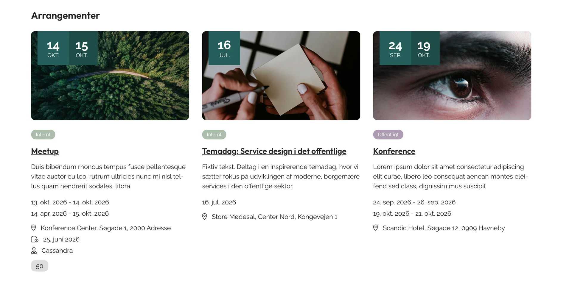 Visning af eventliste